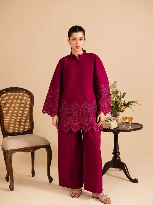 Wine Blossom β Chikankari Stitched 2 Piece