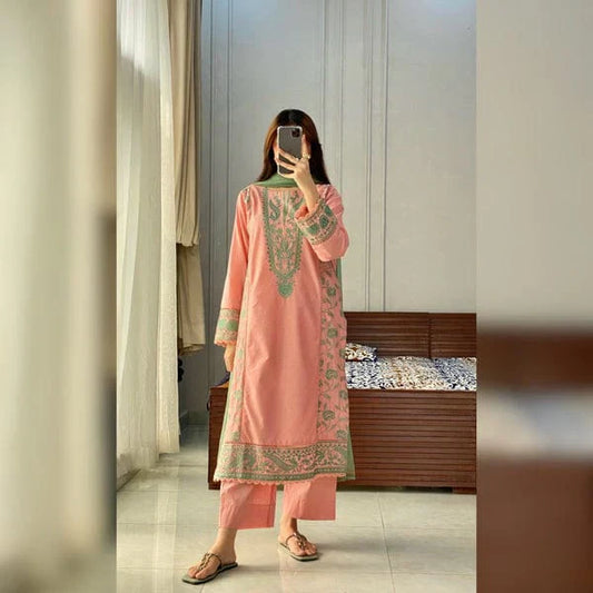 Coral Glow β Embroidered 3 Piece