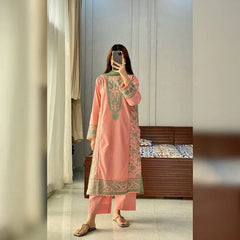 Coral Glow – Embroidered 3 Piece