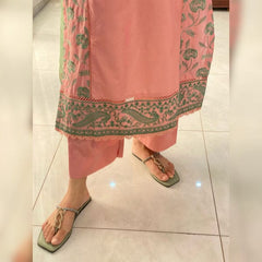 Coral Glow – Embroidered 3 Piece