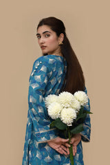 Teal Geometry – Stitched Printed Lawn 2 Piece