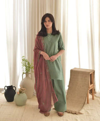Sage Glow – Embroidered Farshi Set