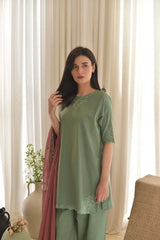 Sage Glow – Embroidered Farshi Set