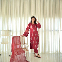 JENIFER Maroon Embroidered 3PC