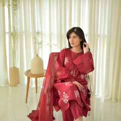 JENIFER Maroon Embroidered 3PC