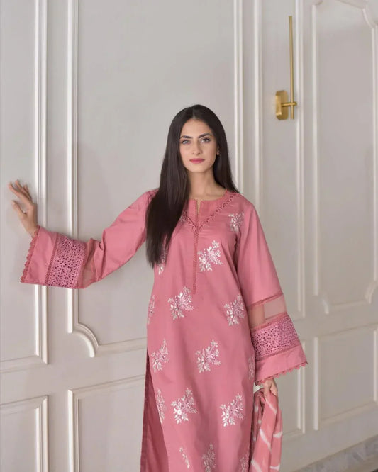 JENIFER Pink Embroidered 3PC
