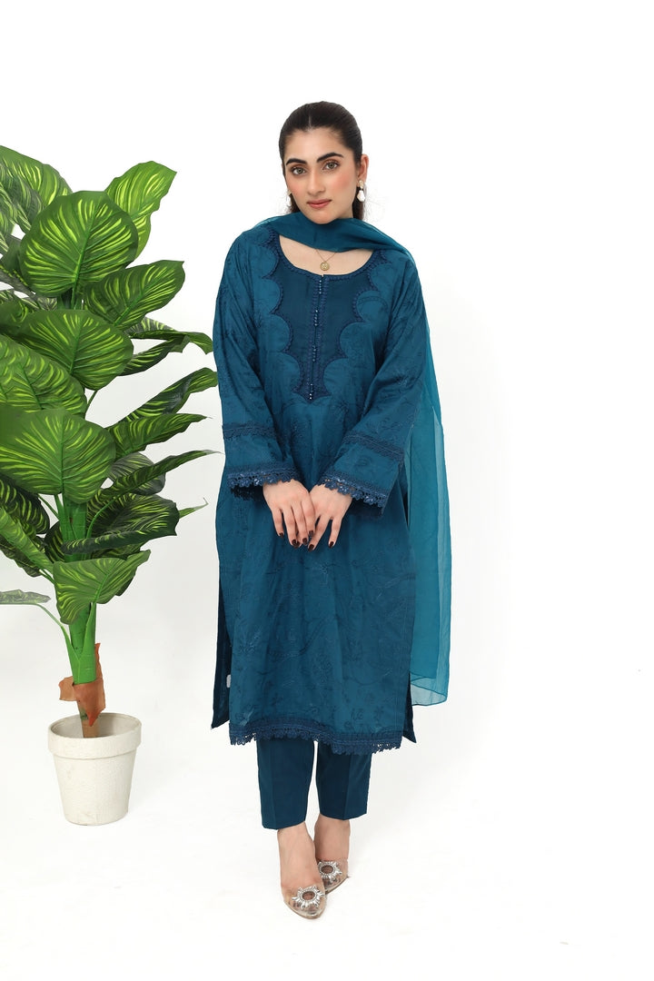 Ocean Veil – Stitched Chikankari Lawn 3 Piece