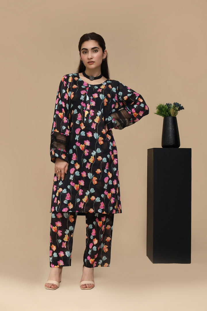 Noir Petals – Stitched Printed Lawn 2 Piece