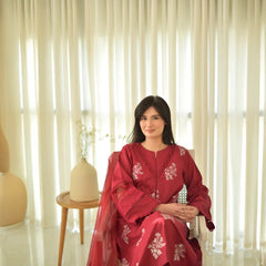 JENIFER Maroon Embroidered 3PC